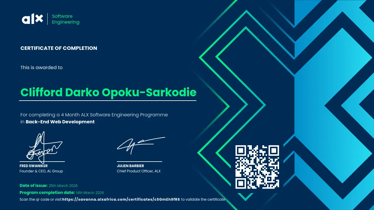 ALX Back-End Web Development Certificate