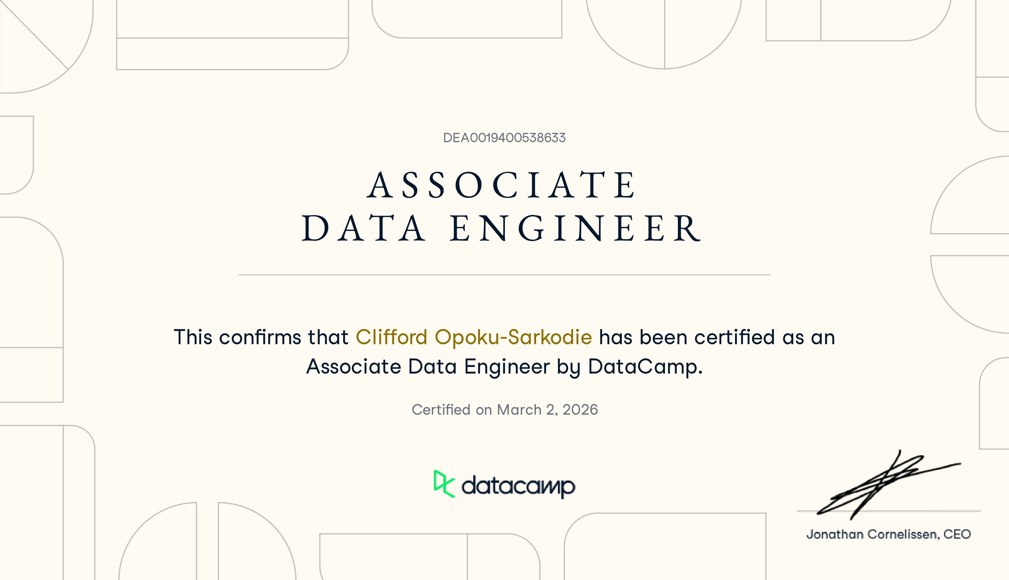 DataCamp Data Engineer Associate Certificate